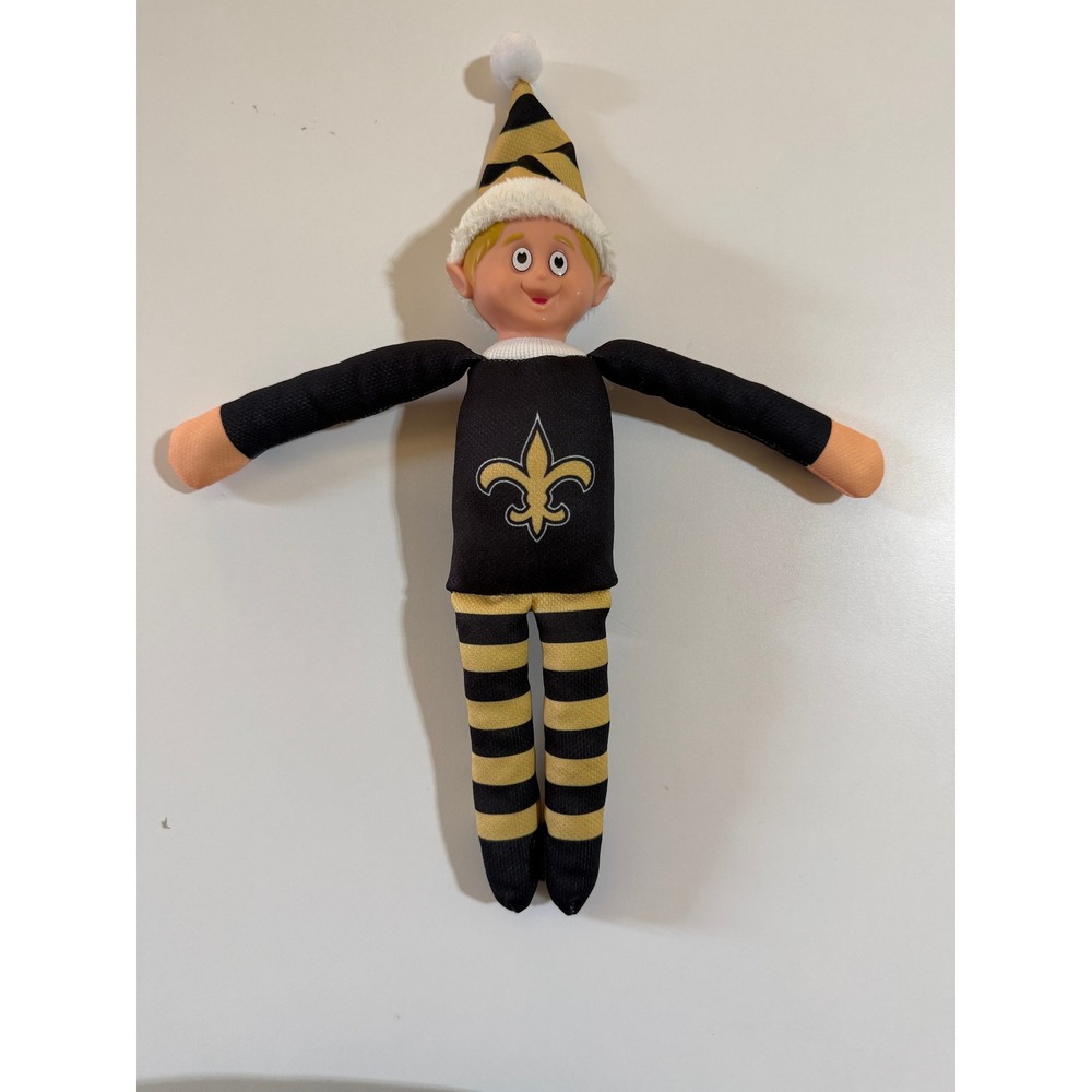 NFL New Orleans Saints Elf Plush Figure Black Gold Fleur-de-lis Holiday Decor